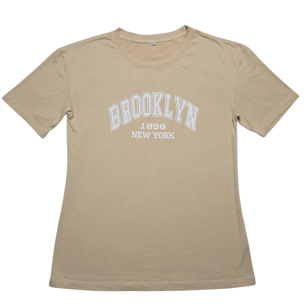 Brooklyn New York 1898 Graphic T-Shirt Womens XS Tan Minimalist Streetwear Tee